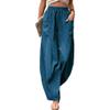 Akivide Women's Casual Linen Elastic Waist Pants High Waist Loose Comfy Trousers Wide Leg Pants for Women with 2 Pockets Blue view 1
