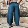 Akivide Women's Casual Linen Elastic Waist Pants High Waist Loose Comfy Trousers Wide Leg Pants for Women with 2 Pockets Blue view 4