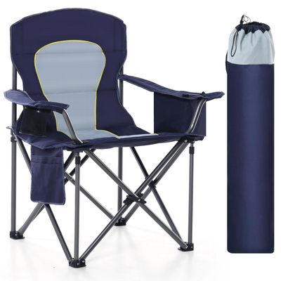HIGH POINT SPORTS Oversized Camping Folding Chair, Heavy Duty Portable Outdoor Chair, Foldable Camp Chair with Cup Holder and Cooler Bag Support 450 LBS, Dark Blue
