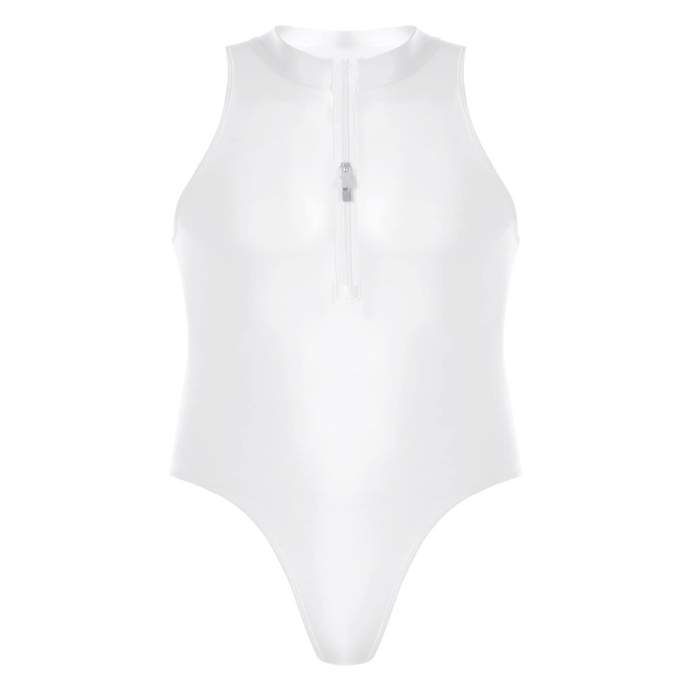Agoky Men's Glossy Sleeveless High Elastic Leotard Wrestling Singlet Tank Tops Bodysuits Swimwear White One Size