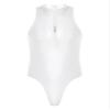 Agoky Men's Glossy Sleeveless High Elastic Leotard Wrestling Singlet Tank Tops Bodysuits Swimwear White One Size view 1