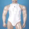 Agoky Men's Glossy Sleeveless High Elastic Leotard Wrestling Singlet Tank Tops Bodysuits Swimwear White One Size view 3