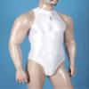 Agoky Men's Glossy Sleeveless High Elastic Leotard Wrestling Singlet Tank Tops Bodysuits Swimwear White One Size view 4