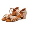 SWDZM Girls Latin Dance Shoes Low Heel Satin Ballroom Salsa Pratice Dance Shoes,102PU Oro 1 M US Little Kid view 2