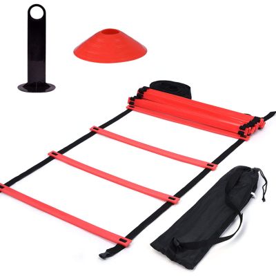 Agile Speed Training Kit 19ft Flat Ladder Athletic Training Ladder, 10pcs Disc Cones for Athletic Training (red)
