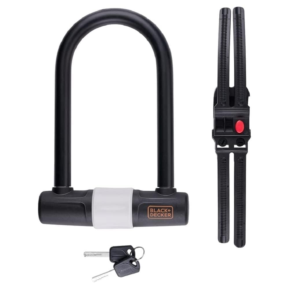 BLACK+DECKER U-lock Bicycle, Motorcycle & Scooter Lock 14mm Diameter 3 Spare Keys Black