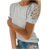 NaRHbrg Womens Sexy T-Shirts Stand Collar Lace Patchwork Shirts Casual Hollow Out Blouse Flower Petal Sleeve Button Tops view 1
