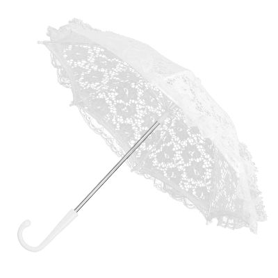 Lace Wedding Umbrella, 43" x 8" x 3" Craft Flowers Lace Embroidery Mini Decorative Umbrella - Childrens Stage Performance Accessory (White)