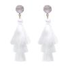 Boho Statement White Tassel Clip On Drop Earrings - Feather Fringe Dangling Earrings for Women - Non Piercing Jewelry for Vacation, Beach, Bride, Bachelorette, Costume, Prom view 1