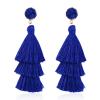 Boho Statement Tassel Clip On Drop Dangling Fringe Vacation Beach Bride Bachelorette Costume Prom Earrings - Non Piercing Jewelry for Women - Blue
