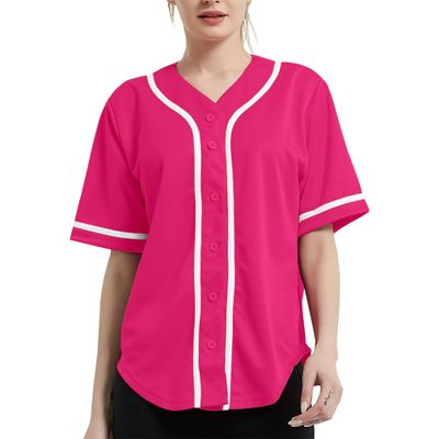 DIGITMON Women's Baseball Softball Jersey Button Down Premium Hip Hop T Shirts Uniform HOTPINKWHITE, Small