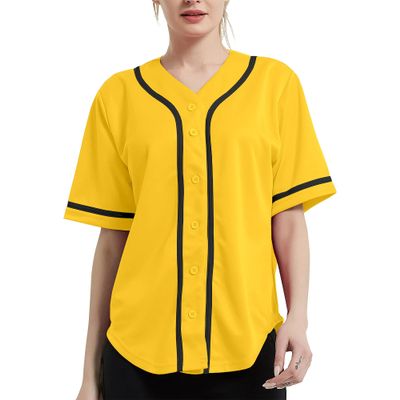 DIGITMON Women's Baseball Softball Jersey Button Down Premium Hip Hop T Shirts Uniform YELLOWBLACK, X-Large