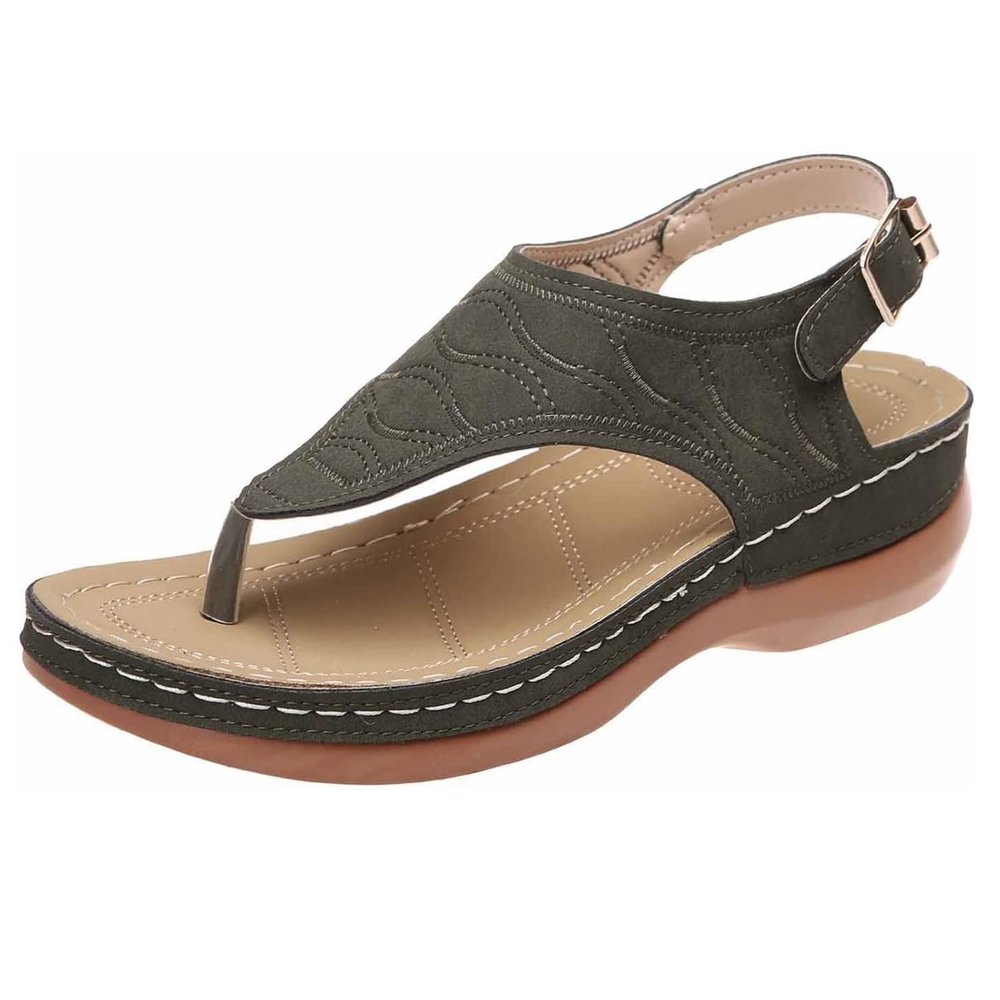 Women's Leather Orthopedic Arch Support Diabetic Walking Sandals, Summer Adjustable Anti-Slip Platforms Orthotic Wedge Sandals, Casual Comfortable Pinch Toe Beach Flip-Flops Slippers. (6, Green)