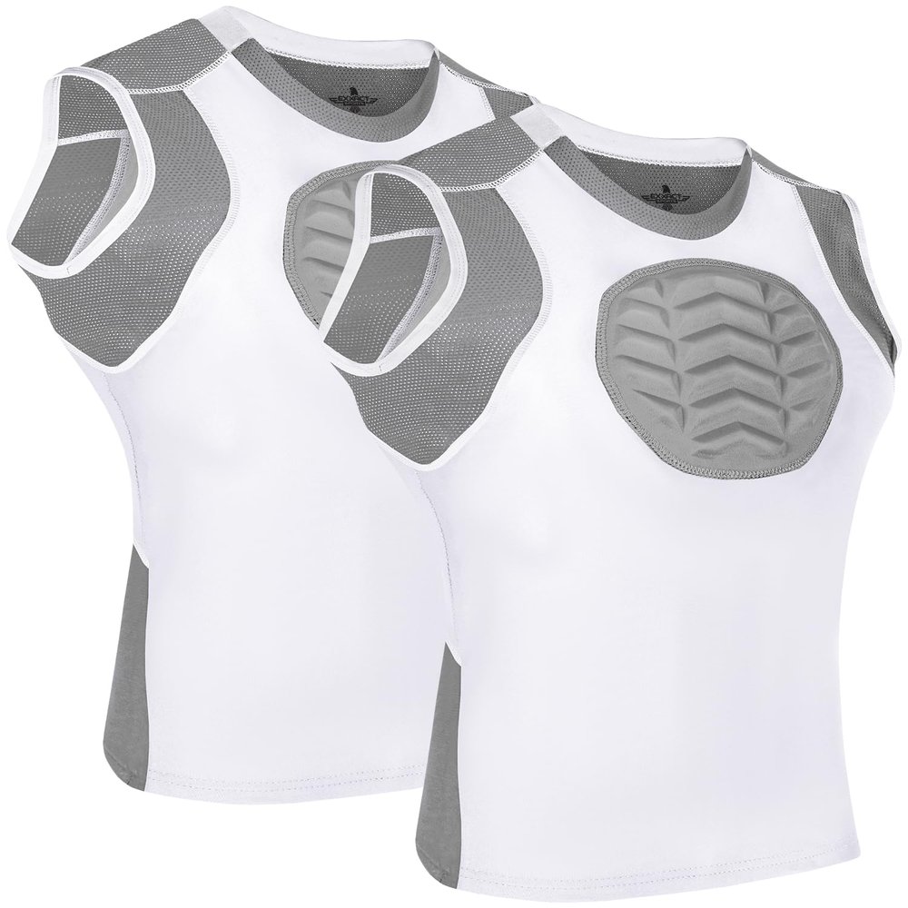 Exxact Sports Youth Baseball Chest Protector, Padded Sternum Heart Guard Shirt, Softball Chest Protector Girls Youth (Pack of 2, White, YL)