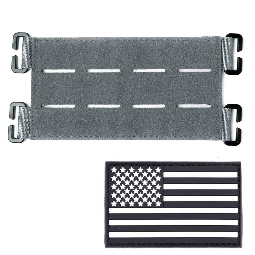 TAXATM Molle Patch Panel with Laser Cutting Loop, Molle Patch Display Holder for Backpack,6X3.2 Mini Patch Board Include American Flag Patch (1 pcs Grey)