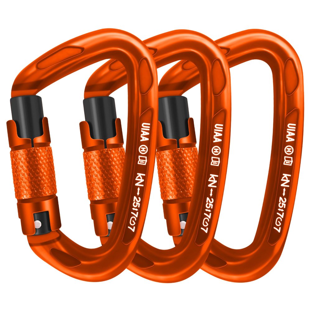 AINIKEY Climbing Carabiner Clips 25kN Auto Locking Carabiner, Professional Heavy Duty Large Locking Carabiner Clips for Rock/Ice Climbing Rappelling Rescue Swing etc, D Shaped, Large SizeOrange-3PCS