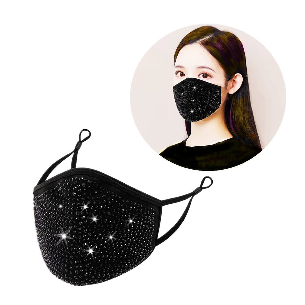 2 pcs Masquerade Mask for Women Fashion Reusable Rhinestone music festival mask For Lady Sequin Glitter Bling Face Mask Breathable Reusable Washable