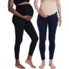 Motherhood Maternity Women's Essential Stretch Full Length Secret Fit Over The Belly Pregnancy Legging-2 Pack, Black/Navy, Medium view 1