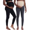 Motherhood Maternity Women's Essential Stretch Full Length Secret Fit Over The Belly Pregnancy Legging-2 Pack, Black/Charcoal, Large