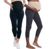 Motherhood Maternity Women's Essential Stretch Secret Fit Over The Belly Pregnancy Crop Capri Legging-2 Pack, Black/Charcoal, Large view 1
