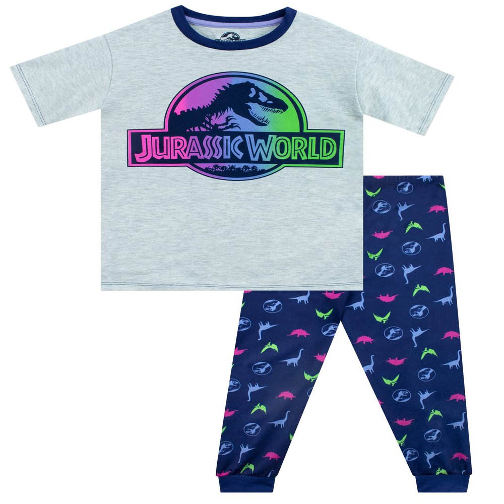 Jurassic World Pajamas Girls Dinosaur Pajama Set Short Sleeved Multicolor 12
