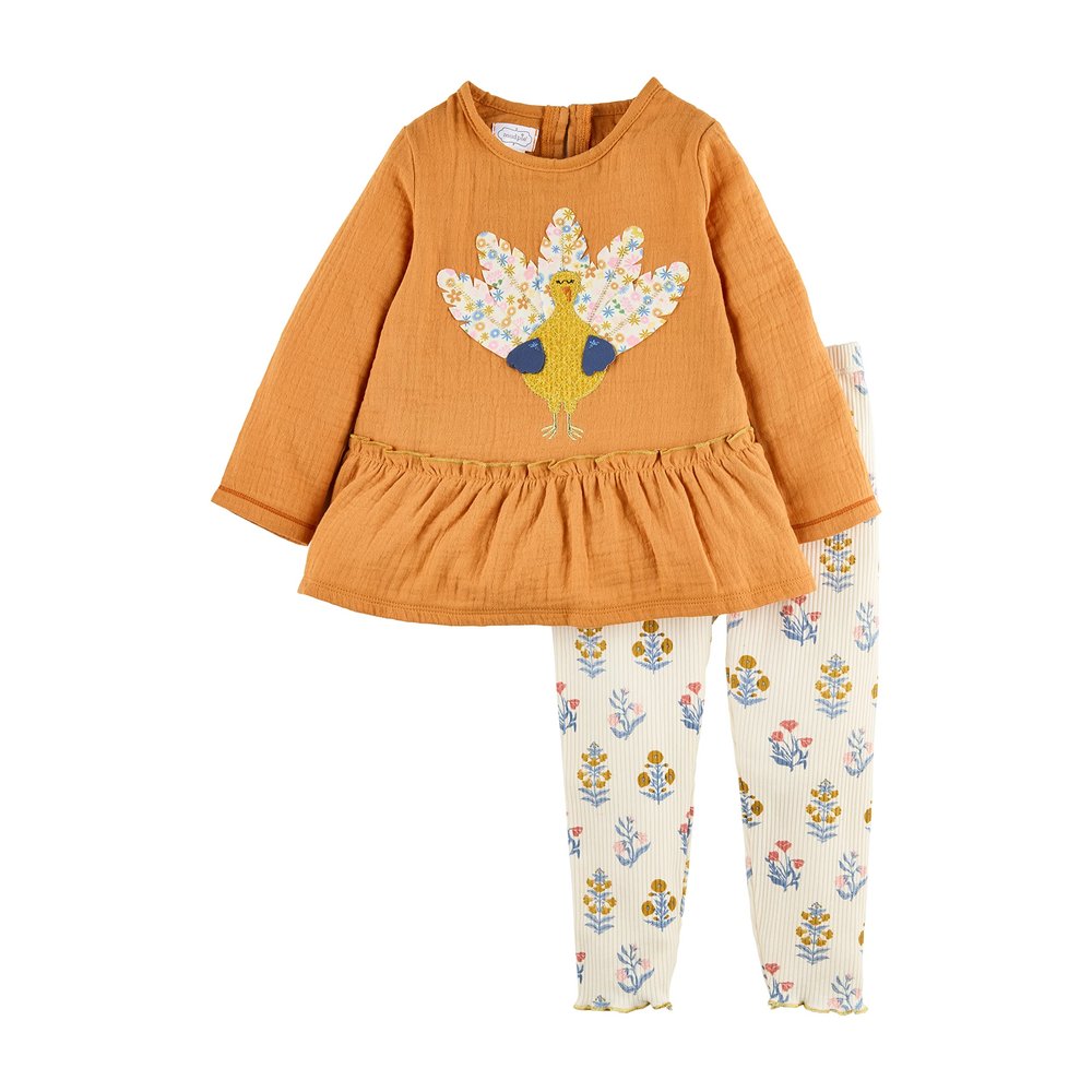 Mud Pie Girls Thanksgiving Tunic And Legging Set, Turkey, 9-12 Months