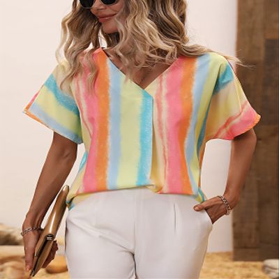 AIEBO Women's Shirts Women's Tops Shirts for Women Brush Print Batwing Sleeve Blouse (Color : Multicolor, Size : Large)