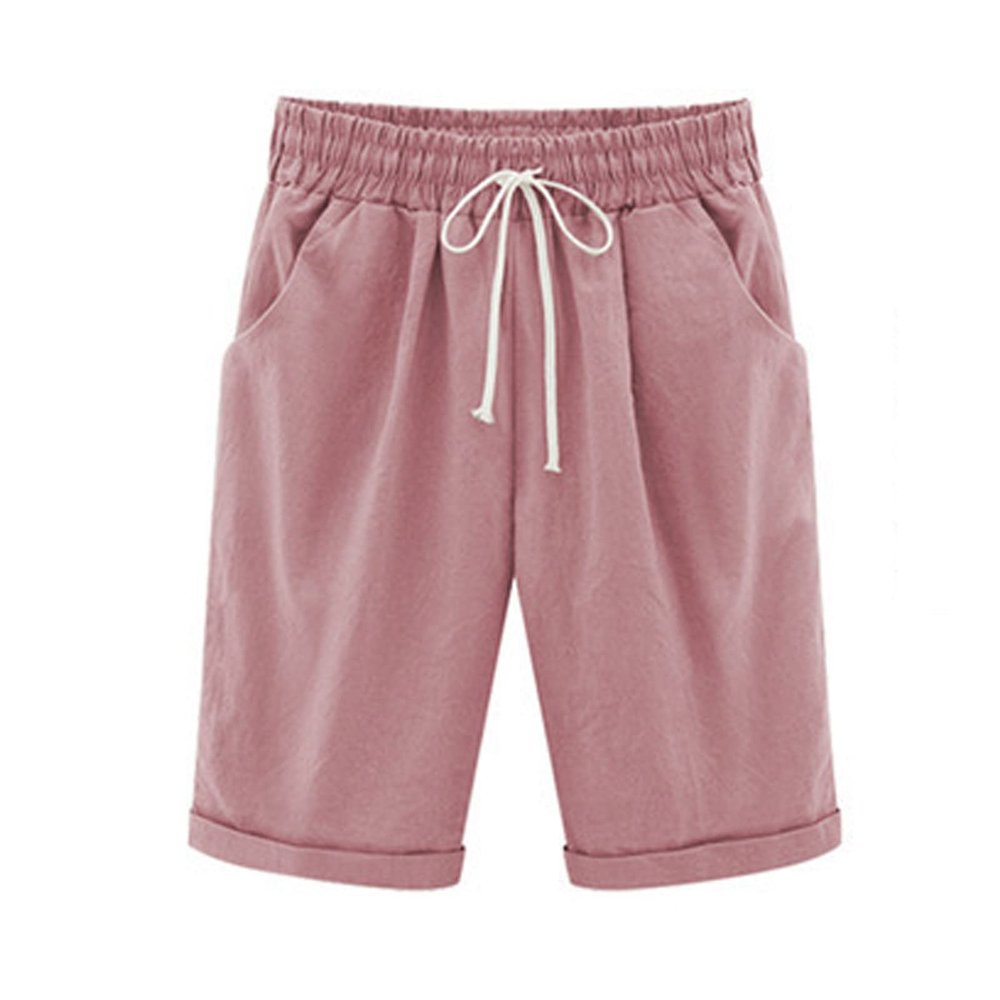 Uillui Women's Bermuda Shorts Casual Shorts with Pockets Yoga Walking Athletic Shorts Knee Length Hight Waist Trendy Shorts Pink