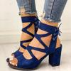 SACFOF Women's Open Toe Sandals Fashion Summer Suede Strappy Chunky High Heel Cutout Dress Shoes Criss Cross Sandals view 2