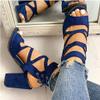 SACFOF Women's Open Toe Sandals Fashion Summer Suede Strappy Chunky High Heel Cutout Dress Shoes Criss Cross Sandals view 3