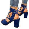 SACFOF Women's Open Toe Sandals Fashion Summer Suede Strappy Chunky High Heel Cutout Dress Shoes Criss Cross Sandals view 4