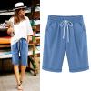 Uillui Women's Casual Comfy Loose Cotton Linen Shorts Elastic Waist Plus Size Casual Beach Shorts Knee Length Bermuda Shorts view 2