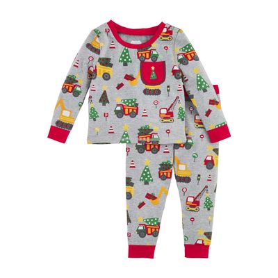Mud Pie Boy Toddler Pajamas, Construction Christmas, 12-18 Months