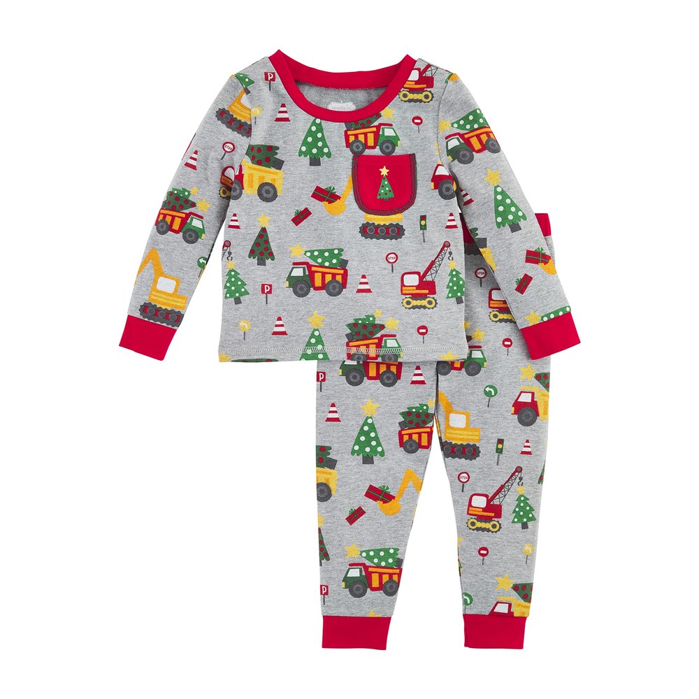 Mud Pie Boy Toddler Pajamas, Construction Christmas, 12-18 Months