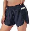 Women's High Waisted Dolphin Running Shorts 2.5" Mesh Liner Quick Dry Sport Athletic Gym Workout Shorts with Pockets Navy view 2