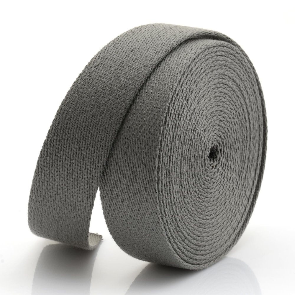 CRAFTMEMORE Heavy Cotton Webbing - Straps for Arts and Crafts, Luxury Bag Strap High Density Webbing (Gray, 2 Inches x 5 Yards)