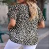Boho Chiffon Tops for Women Ruffle Short Sleeve Shirts Loose V Neck Blouses Dressy Casual Summer Printed T-Shirt Black Small view 3