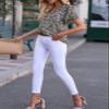 Boho Chiffon Tops for Women Ruffle Short Sleeve Shirts Loose V Neck Blouses Dressy Casual Summer Printed T-Shirt Black Small view 4