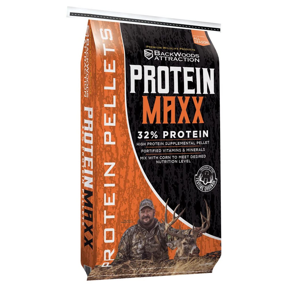 BACKWOODS ATTRACTION Protein Maxx Pellets - High Protein Supplemental Pellets for Deer and Wildlife - 50 Pound Bag