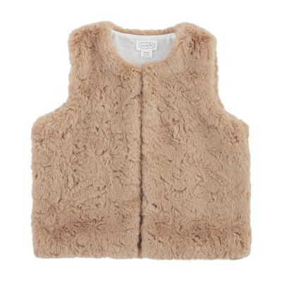 Mud Pie Girls' Fur Vest, Tan, Mediun