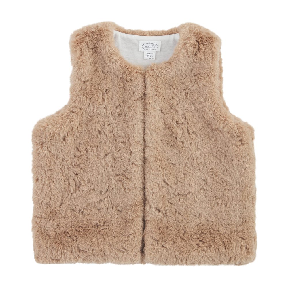 Mud Pie Girls' Fur Vest, Tan, Mediun