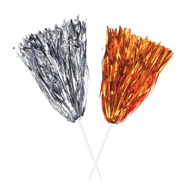 Anderson's Premium Metallic Silver and Orange Foil School Spirit Shakers Cheerleader Pom Poms Sports Football Basketball Homecoming Squad Team Party Dance Club Performance Celebration Pack of 6