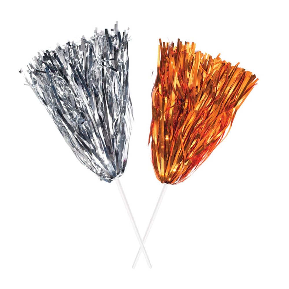 Anderson's Premium Metallic Silver and Orange Foil School Spirit Shakers Cheerleader Pom Poms Sports Football Basketball Homecoming Squad Team Party Dance Club Performance Celebration Pack of 6