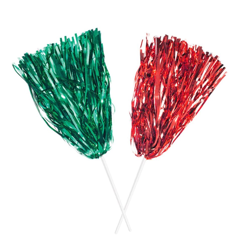 Anderson's Premium Metallic Green and Red Foil School Spirit Shakers Cheerleader Pom Poms Sports Football Basketball Homecoming Squad Team Party Dance Club Performance Celebration Pack of 6