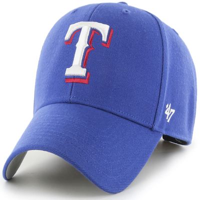 47 Brand MLB Team Color Primary Logo MVP Adjustable Structure Baseball Cap Hat, Adult One Size Fits All - Texas Rangers Blue