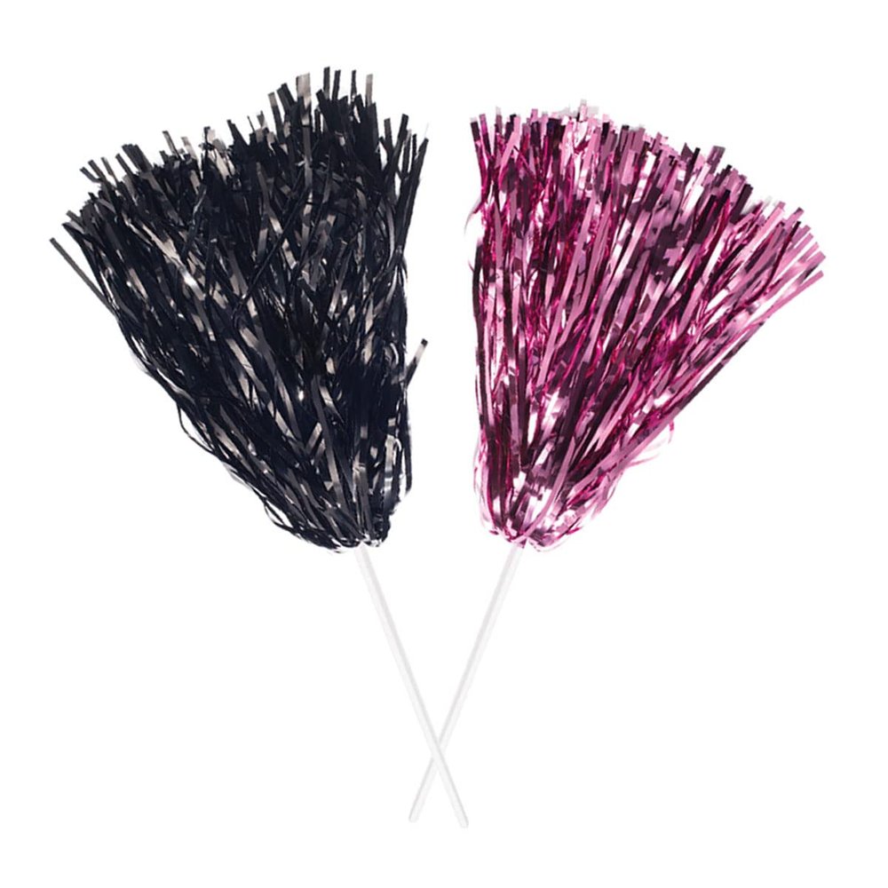 Anderson's Premium Metallic Black and Pink Foil School Spirit Shakers Cheerleader Pom Poms Sports Football Basketball Homecoming Squad Team Party Dance Club Performance Celebration Pack of 6
