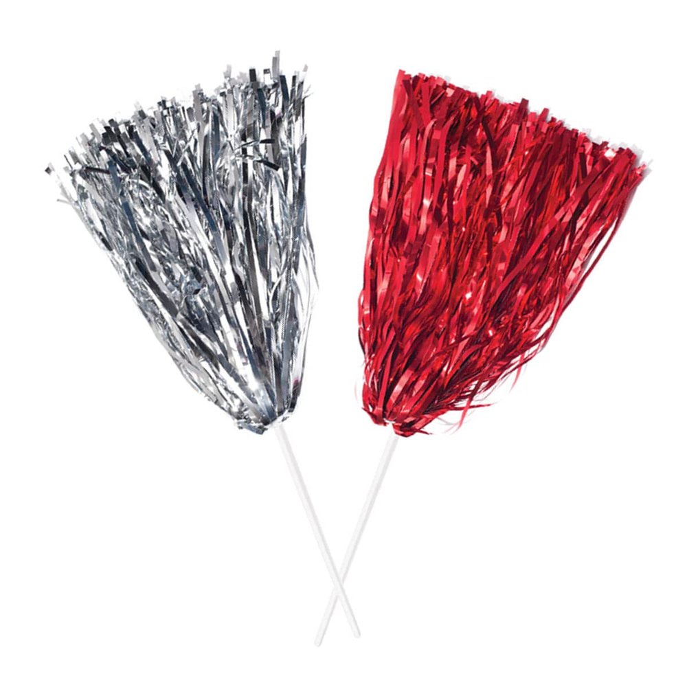 Anderson's Premium Metallic Silver and Red Foil School Spirit Shakers Cheerleader Pom Poms Sports Football Basketball Homecoming Squad Team Party Dance Club Performance Celebration Pack of 6