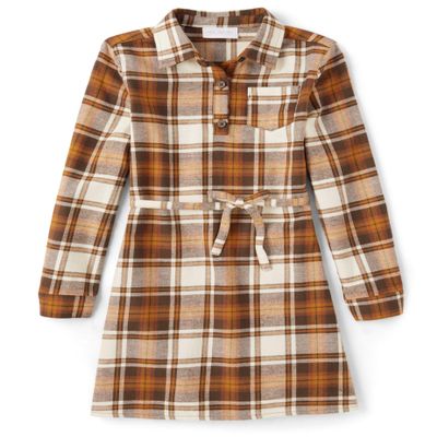 The Children's Place,Long Sleeve Plaid Fall Fashion Dress,HAY Stack,Small (5/6)