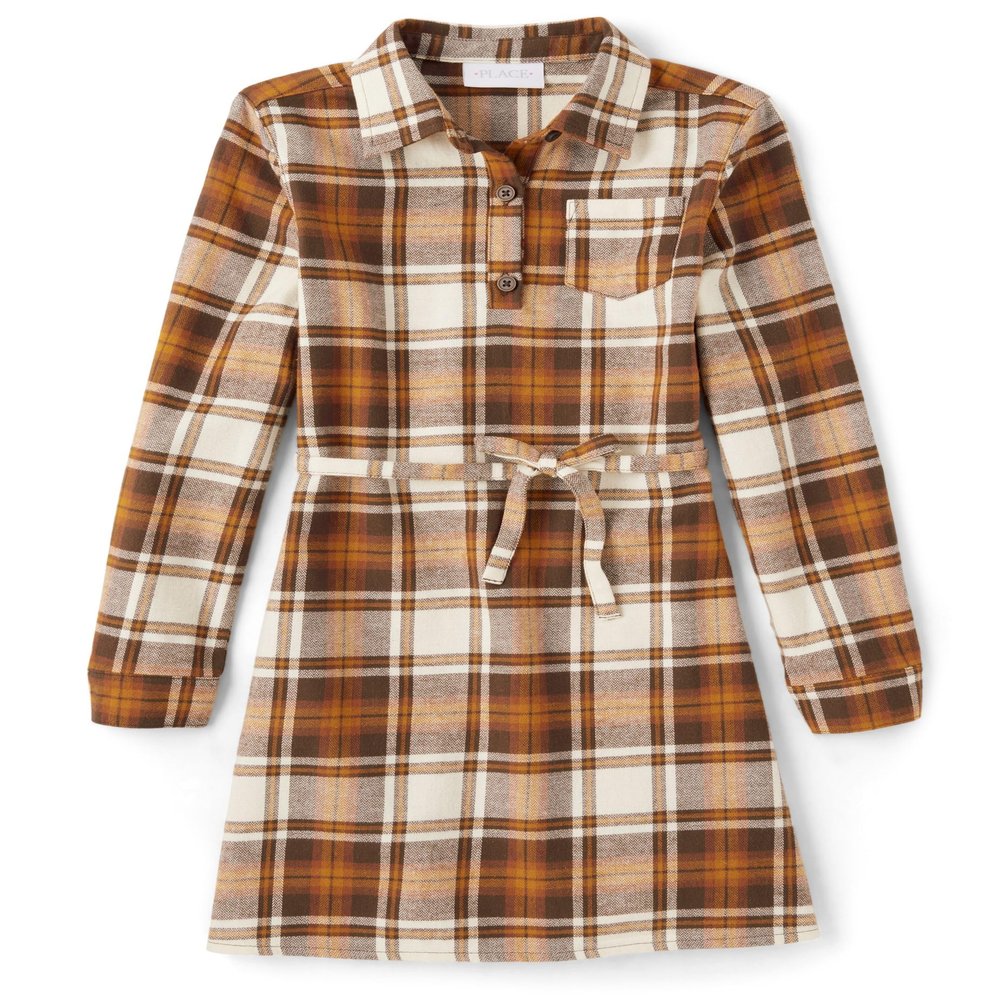 The Children's Place,Long Sleeve Plaid Fall Fashion Dress,HAY Stack,Small (5/6)