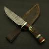 Damascus Steel Hunting- Skinning Knife with Stag Antler Handle With Leather Sheath for EDC, Camping, Hiking view 3